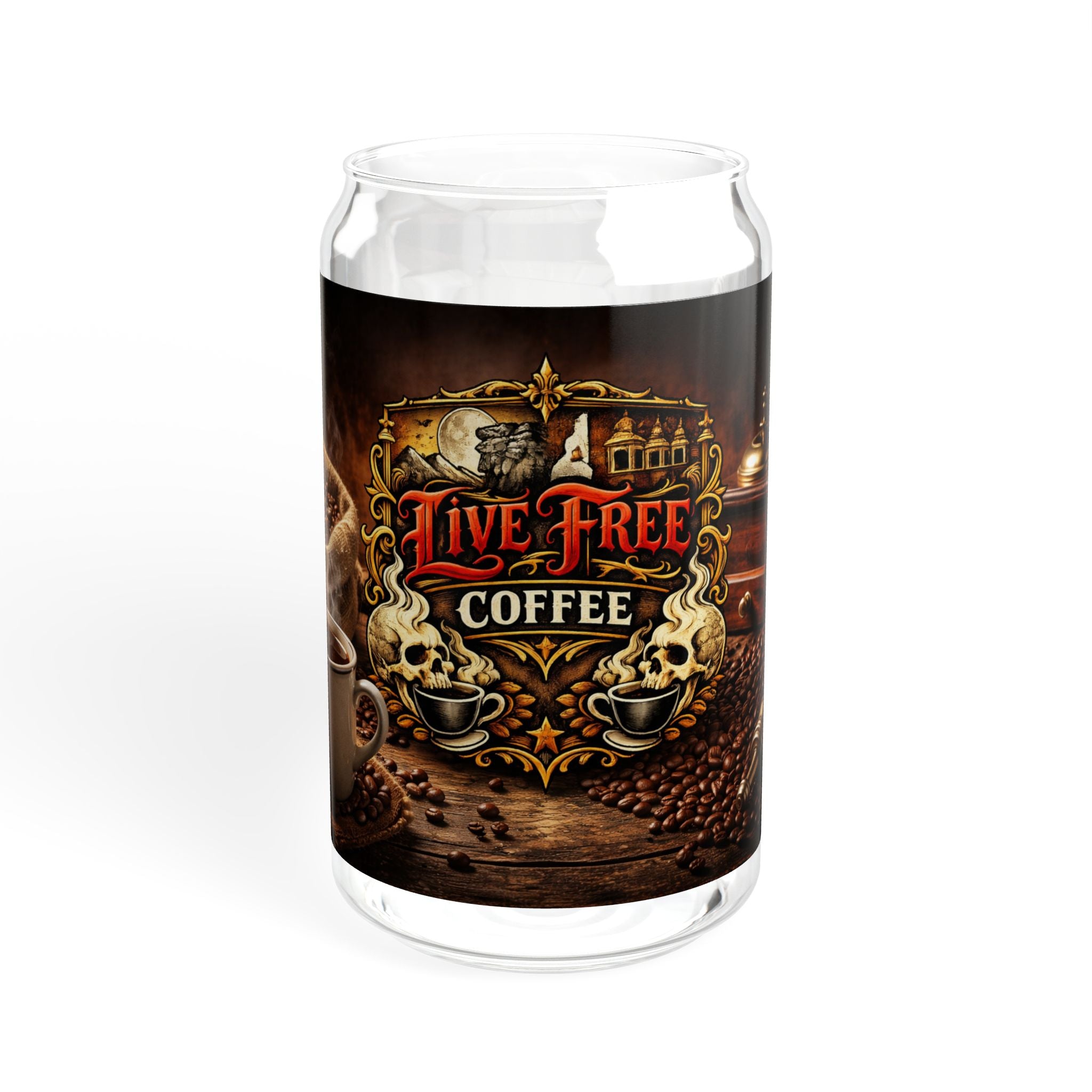 Live Free Coffee 16oz Glass Sipper with Bamboo Lid