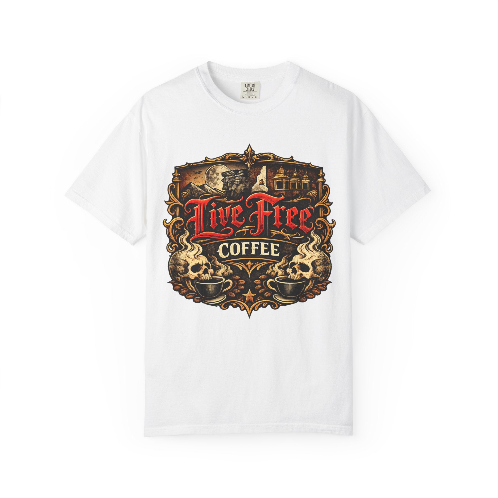 Live Free Coffee T‑Shirt — Vintage Coffee Shop Graphic Tee