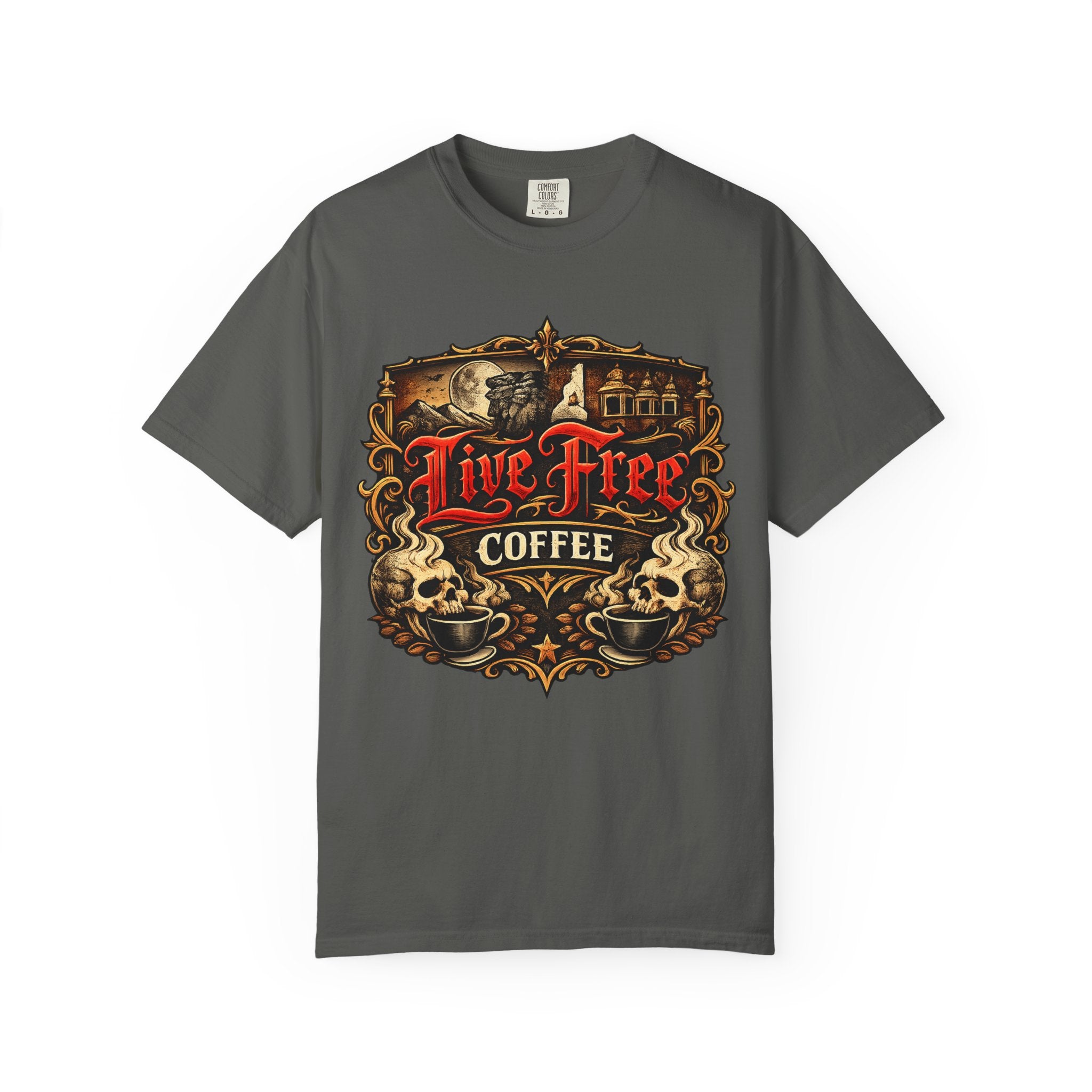 Live Free Coffee T‑Shirt — Vintage Coffee Shop Graphic Tee