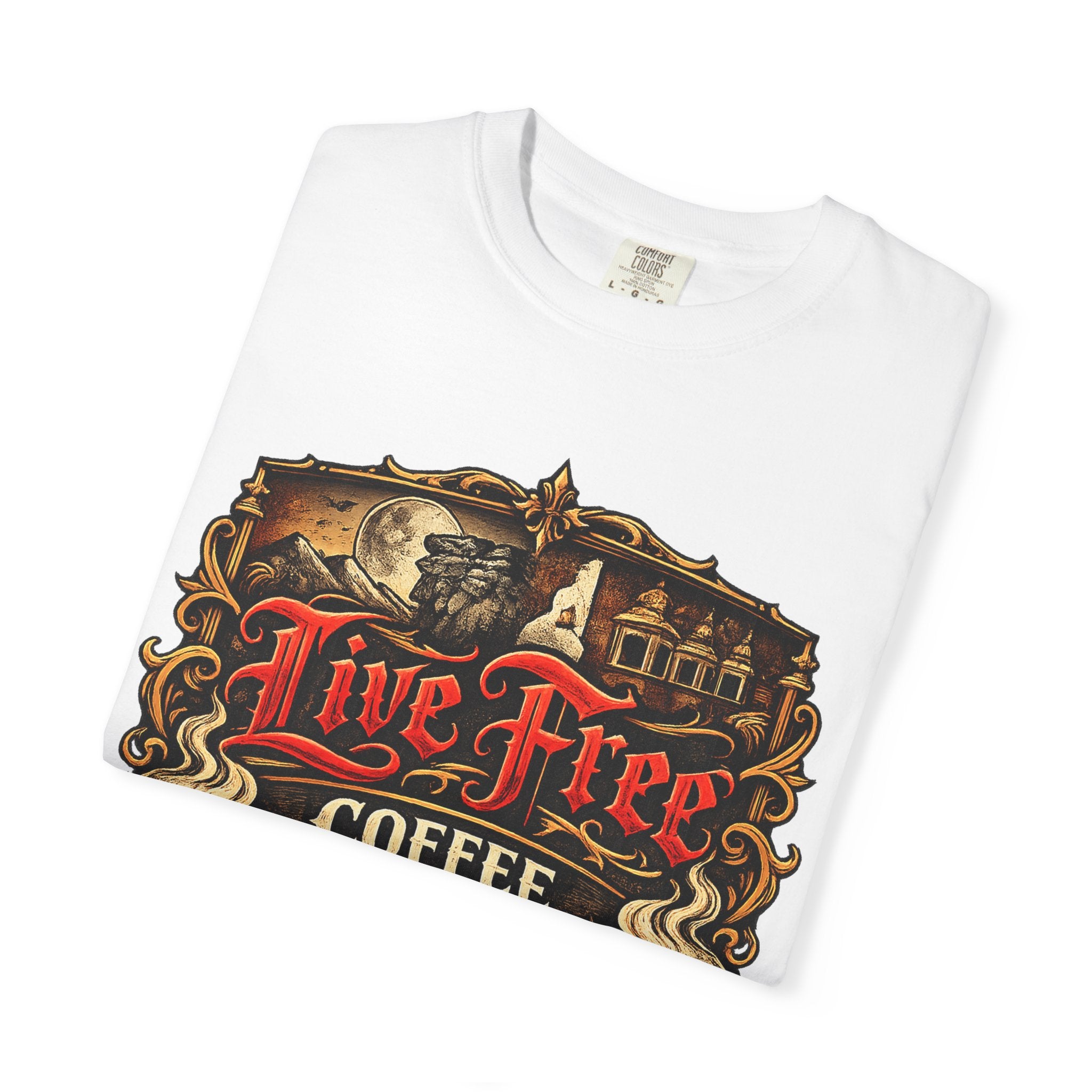 Live Free Coffee T‑Shirt — Vintage Coffee Shop Graphic Tee