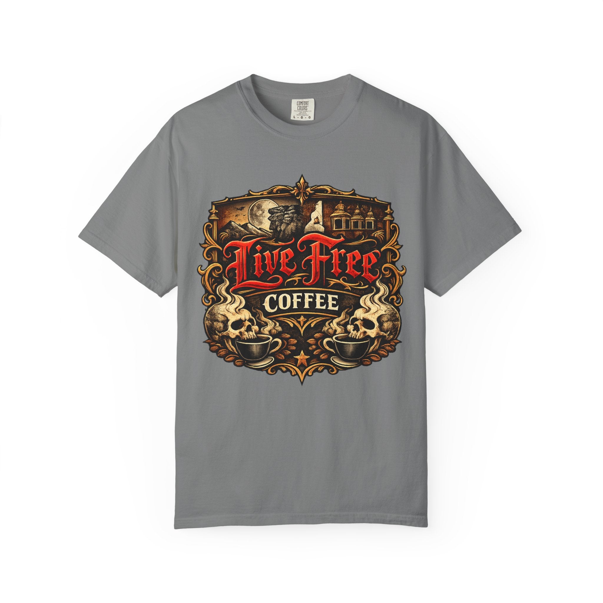 Live Free Coffee T‑Shirt — Vintage Coffee Shop Graphic Tee