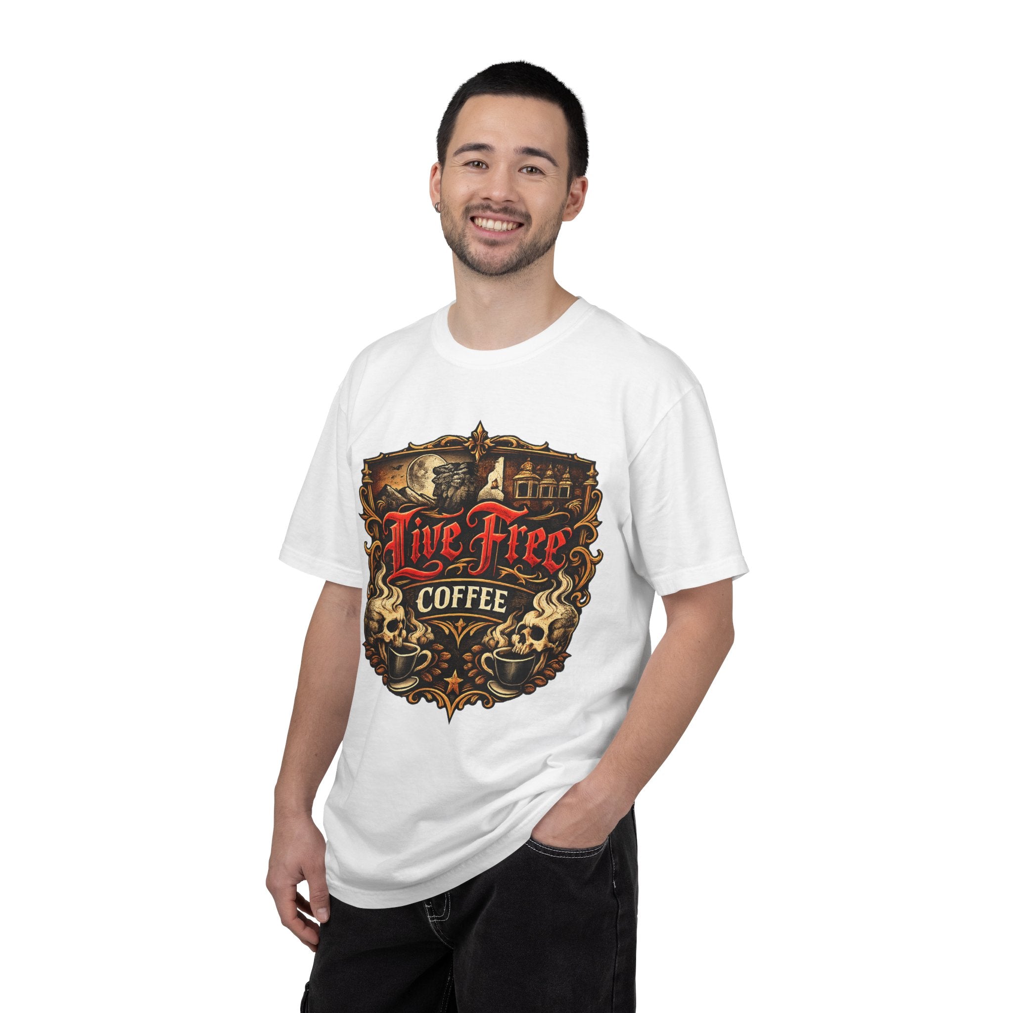 Live Free Coffee T‑Shirt — Vintage Coffee Shop Graphic Tee