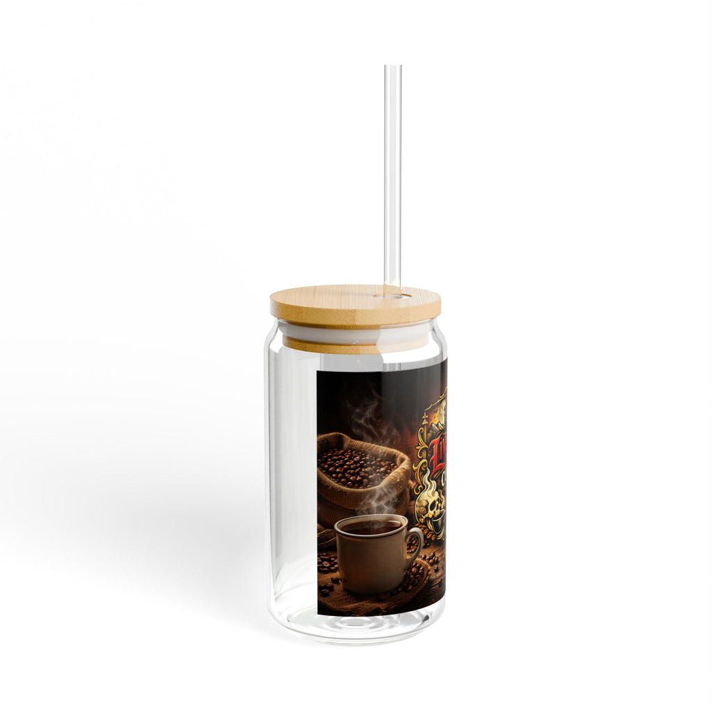 Live Free Coffee 16oz Glass Sipper with Bamboo Lid