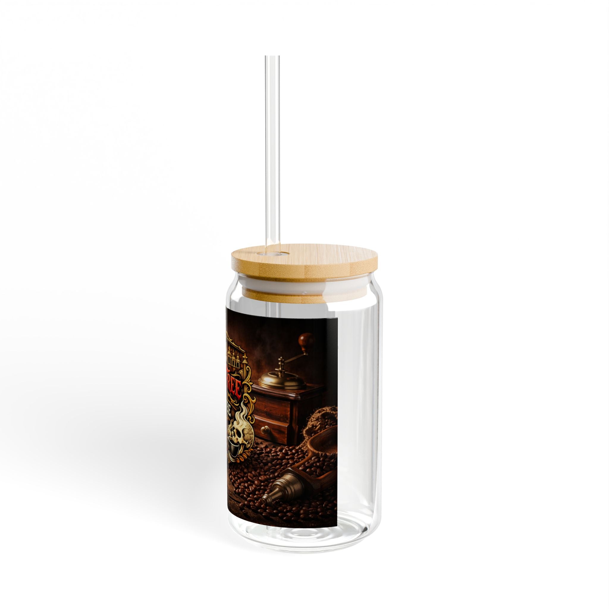 Live Free Coffee 16oz Glass Sipper with Bamboo Lid