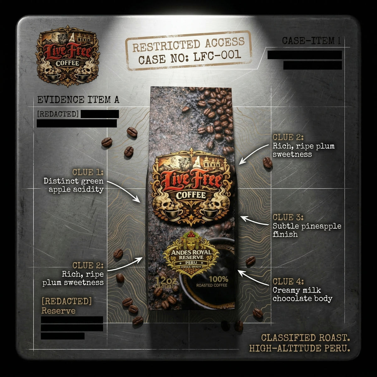 Andes Royal Reserve Peru Single Origin coffee by Live Free Coffee
