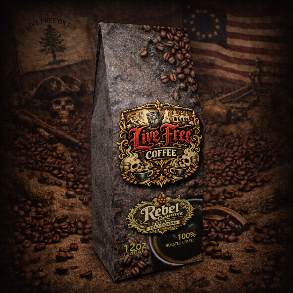 Bag of Rebel Reserve Medium Roast whole bean coffee by Live Free Coffee.